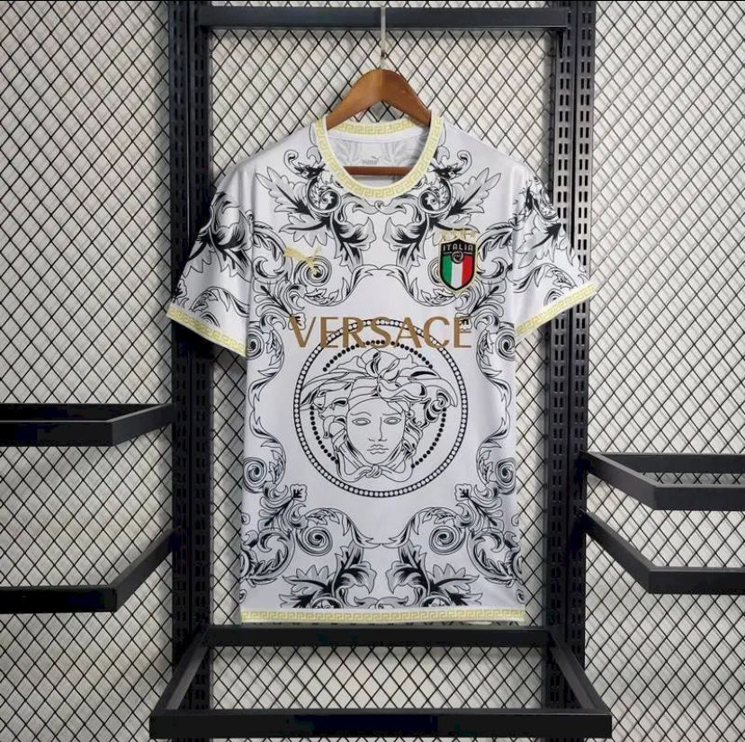 Maillot Italie x Versace Blanc 2023-2024 collaboration fashion blanc