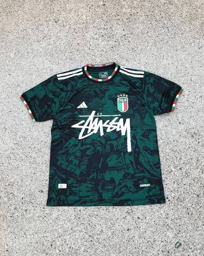 Maillot Stüssy Italie collab streetwear édition limitée azurri