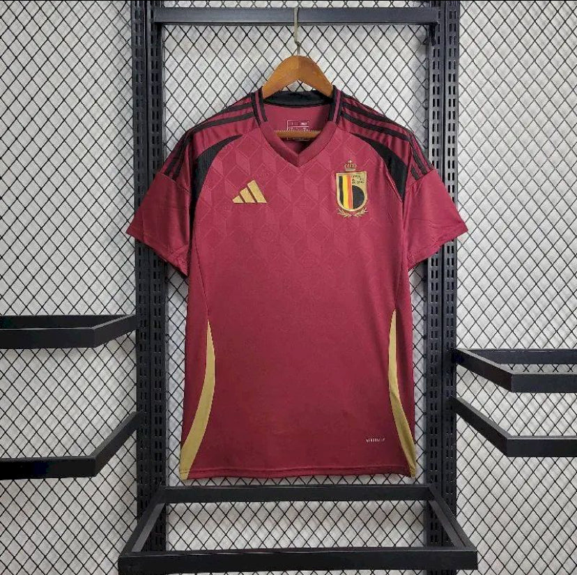 Maillot Belgique domicile 2024-2025 rouge avec logo Adidas et FRB