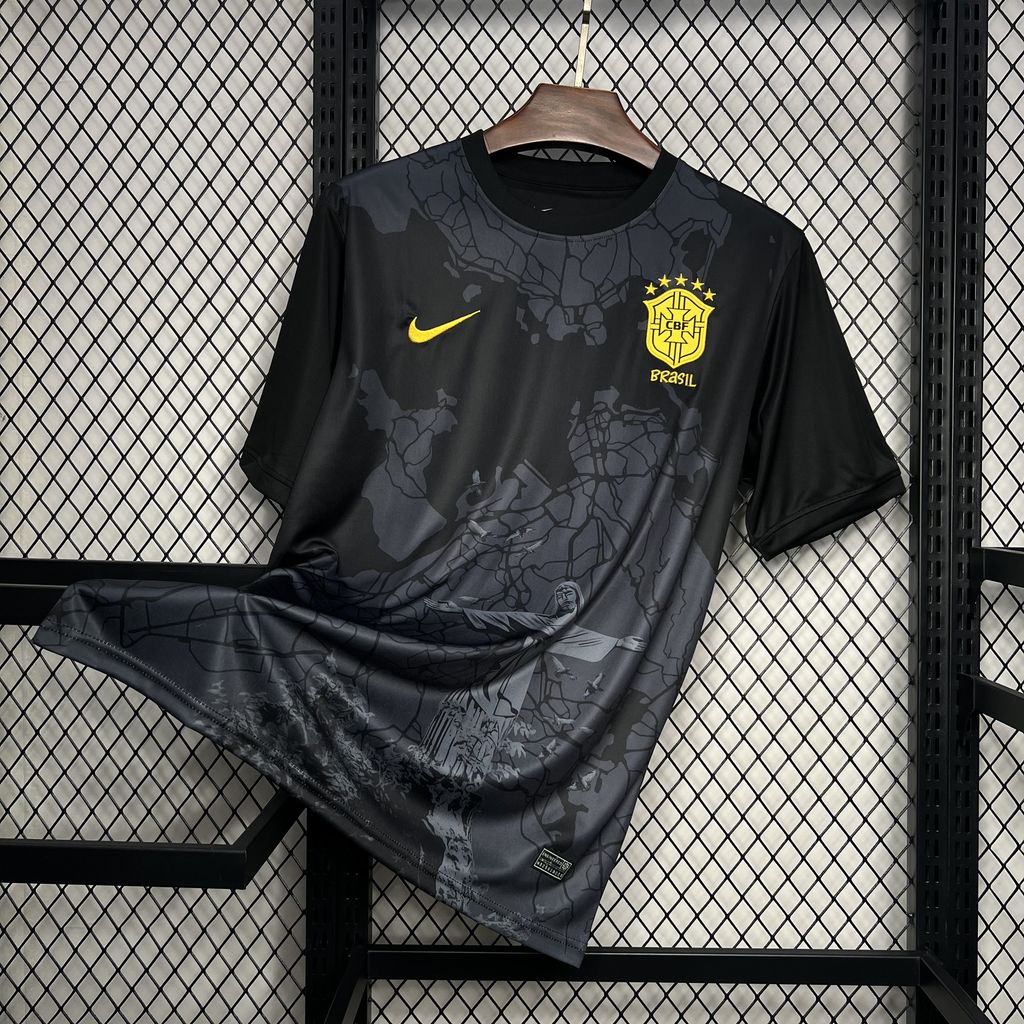 Maillot Brésil Noir Concept 2024-2025 avec logo CBF et design graphique