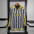 Maillot Juventus domicile manches longues 2023-2024 rayures noir et blanc