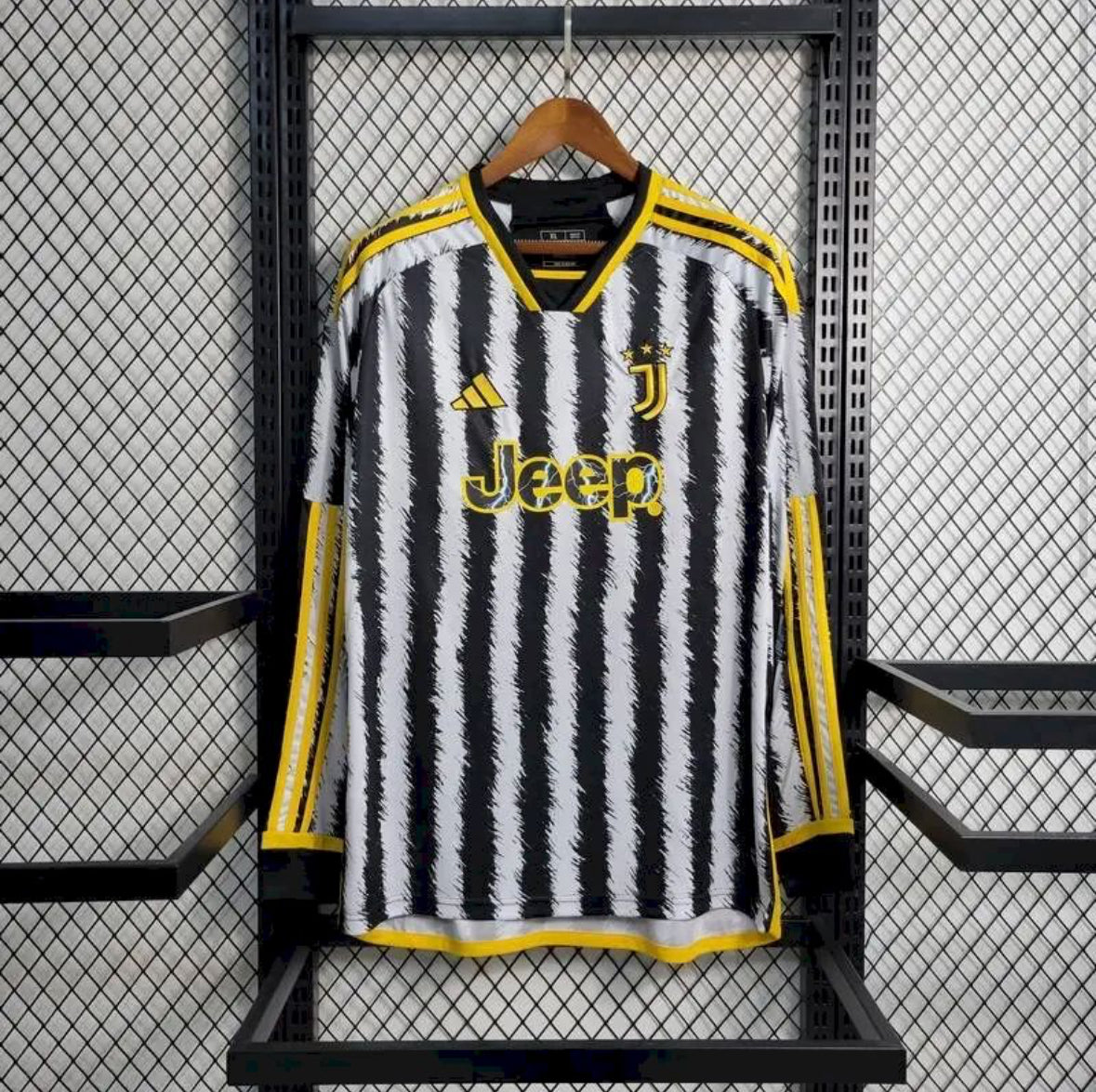 Maillot Juventus domicile manches longues 2023-2024 rayures noir et blanc
