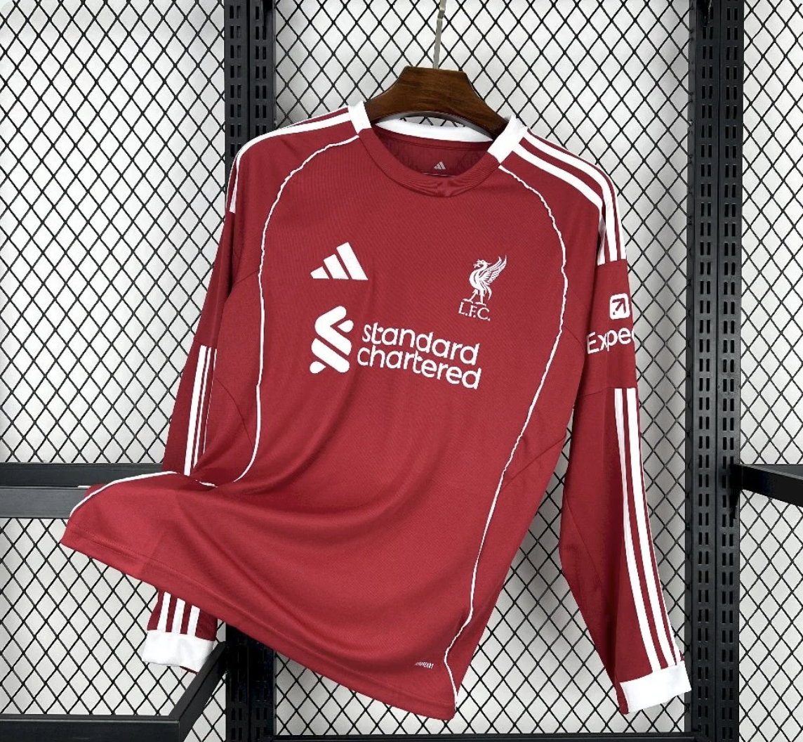 Maillot Liverpool domicile manches longues 25/26 rouge avec logo LFC