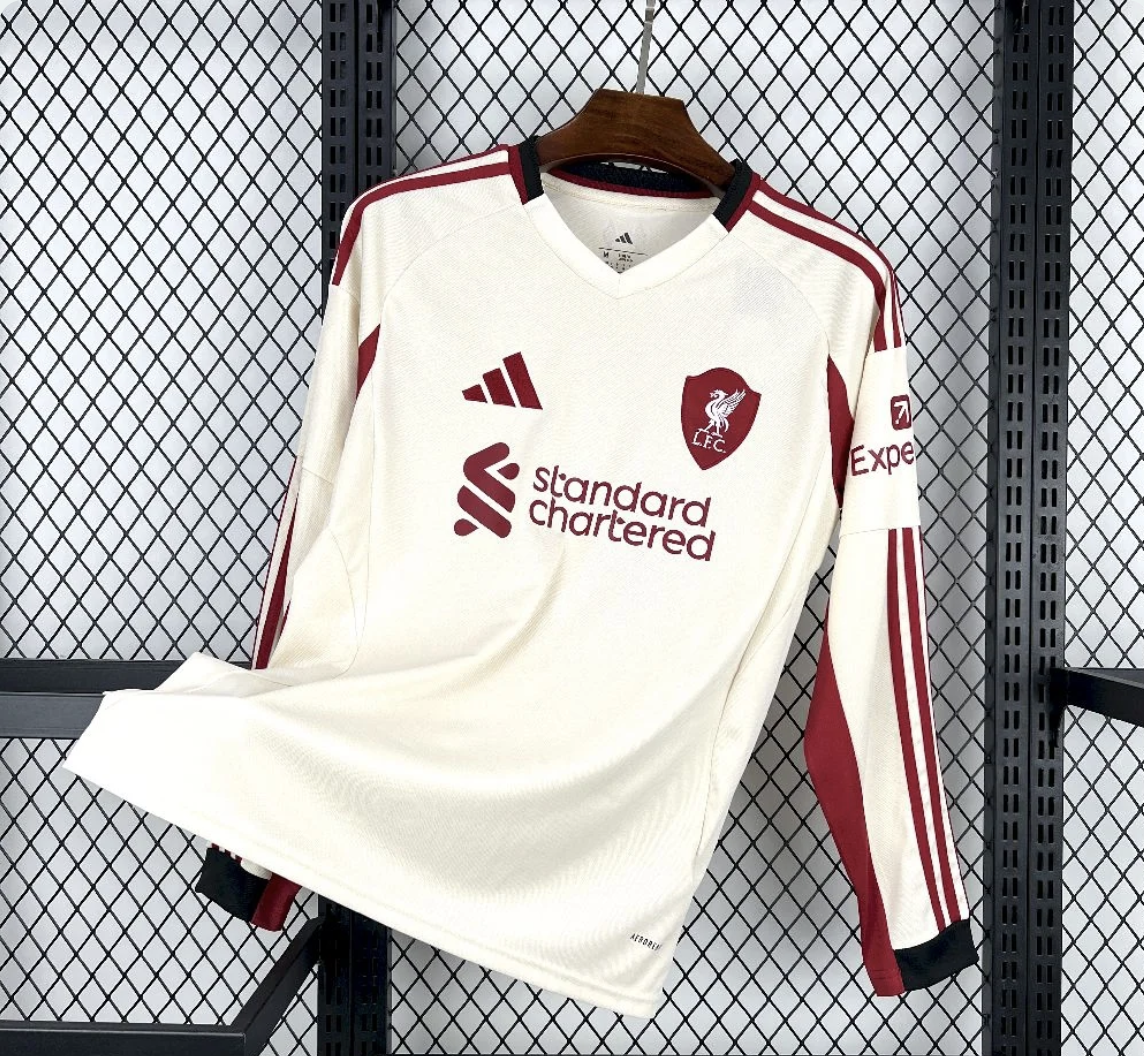 Maillot Liverpool extérieur manches longues 25/26 blanc avec LFC