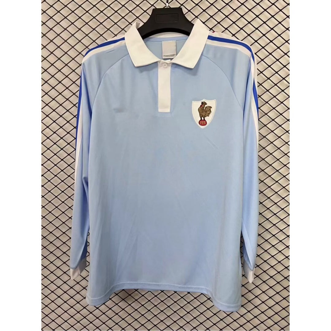 Maillot rétro France bleu ciel manches longues vintage avec coq